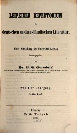 Leipziger Repertorium der deutschen und ausländischen Literatur. 47. 1854 = Jg. 12, Bd. 3