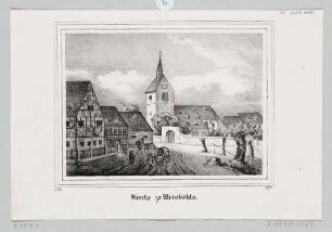 Die alte Kirche in Weinböhla vom Dorfanger gesehen, aus Sachsens Kirchen-Galerie von Hermann Schmidt, 1837, Bd. 1