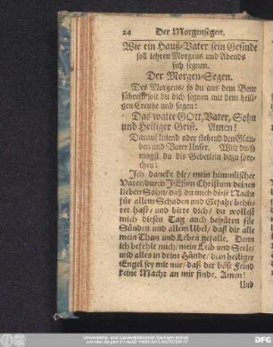 Wie ein Hauß-Vater sein Gesinde soll lehren Morgens und Abends sich segnen.