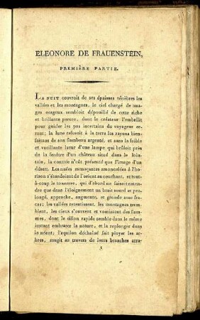 Eleonore de Frauenstein, Premiére Partie.