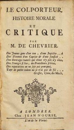 Le Colporteur : Histoire Morale Et Critique