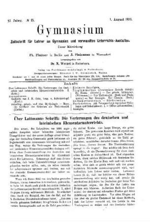 Über Lattmanns Schrift : Die Verirrungen des deutschen und lateinischen Elementarunterrichts