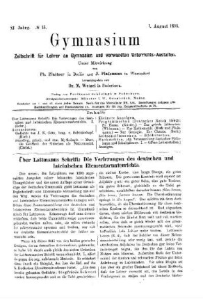 Über Lattmanns Schrift : Die Verirrungen des deutschen und lateinischen Elementarunterrichts
