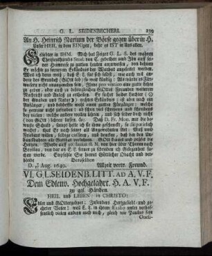 VI. G. L. Seidenb. Litt. Ad A.V.F.