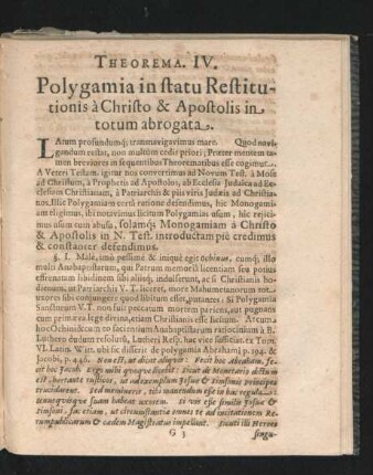 Theorema IV. Polygamia in statu Restitutionis a Christo & Apostolis in totum abrogata.