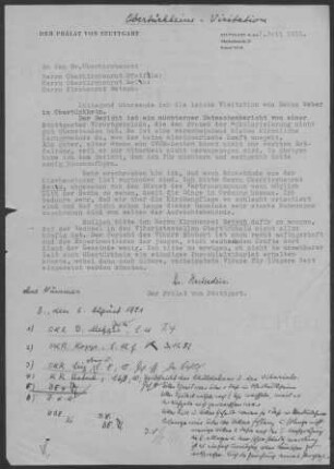 Obertürkheim: Visitationsbericht mit Pfarrbericht 1951