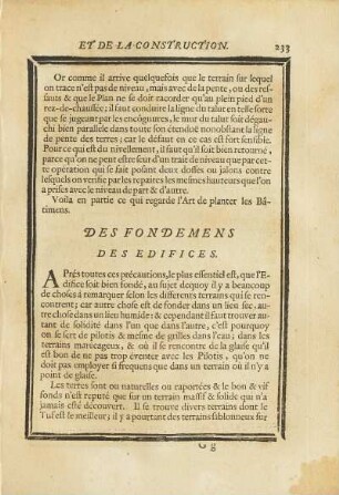 Des Fondemens des Edifices