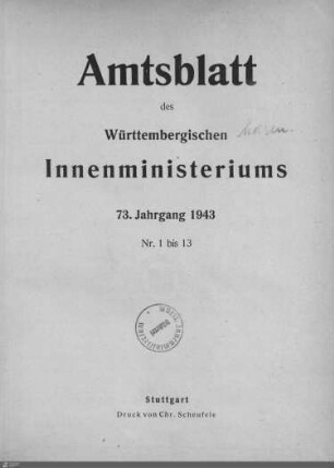 73.1943: Innenministerium, Amtsblatt 1943
