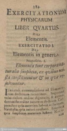 Exercit. I. De Elementis in genere.