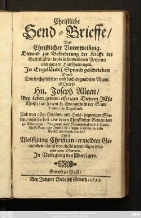 Christliche Send-Brieffe : voll christlicher Unterweisung