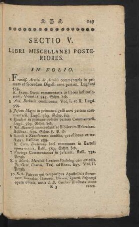 Sectio V. Libri Miscellanei Posteriores