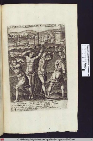 Martyrium der Sieben Heiligen Brüder, die unterschiedlich gefoltern werden, hinten links werden die Hl. Felicitas und der Hl. Pius enthauptet.