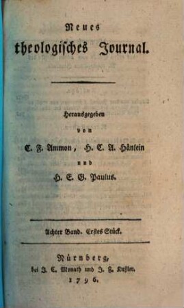 Neues theologisches Journal. 8, 8. 1796