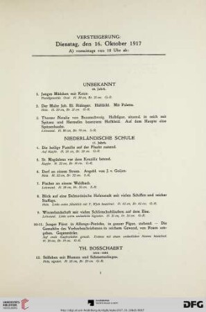 Versteigerung: Dienstag, den 16. Oktober 1917 (Nr. 1-252)