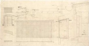 Eichberg, Werner; Rottenburg / Laaber; Ev. Kirche Dreieinigkeit - Werkplan der Garage mit Schuppen (Grundriss; Ansicht; Schnitt)