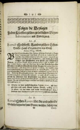 Folgen die Beylagen zu der Künßbergischen gründlichen Gegen-Information und Widerlegung.