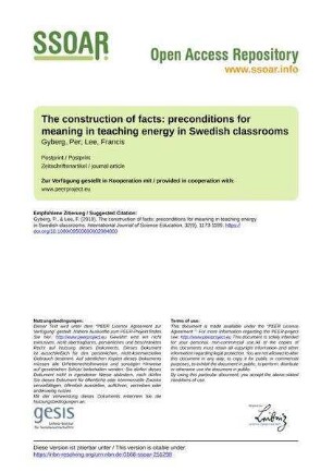 The construction of facts: preconditions for meaning in teaching energy in Swedish classrooms