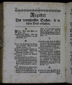 Register Der vornehmsten Sachen, so in disem Buch enthalten.