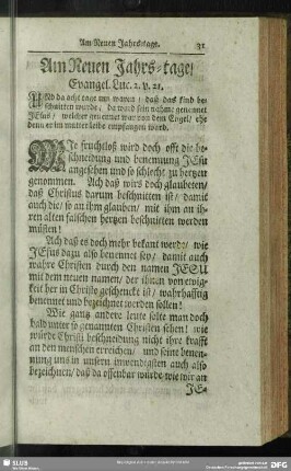 Am Neuen Jahrs-tage, Evangel. Luc. 2. v. 21.