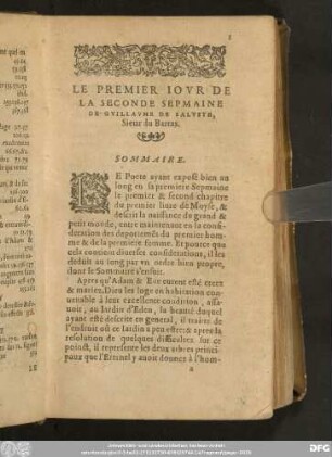 Le Premier Jour De La Seconde Sepmaine, Du Guillaume De Saluste, Sieur du Bartas