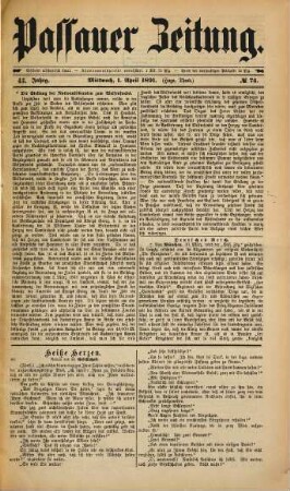 Passauer Zeitung : niederbayerische Volkszeitung. 1891,4/6 = Jg. 43