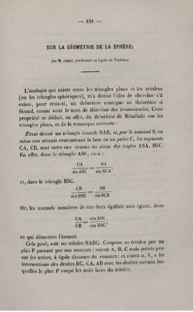 Sur la géométrie de la sphère.