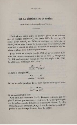Sur la géométrie de la sphère.