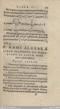 P. RAMI ALGEBRAE LIBER SECUNDUS DE AEQUATIONE: AB EODEM SCHONERO emendatus.