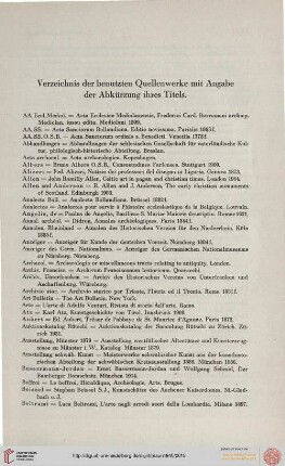 Verzeichnis der benutzen Quellenwerke mit Angabe der Abkürzung ihres Titels