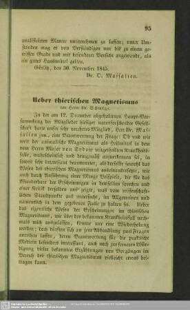 Ueber thierischen Magnetismus