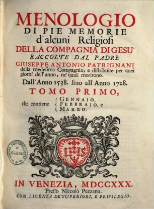 Menologio di pie memorie d'alcuni religiosi della compagnia de Gesu, 1