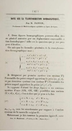 Note sur la transformation homographique.