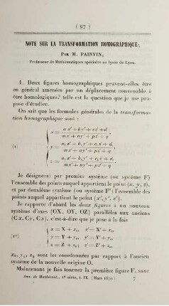 Note sur la transformation homographique.