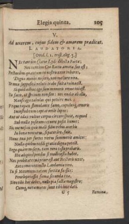 V. Ad uxorem, cujus fidem & amorem praedicat.