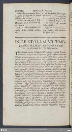 In Epistolam Ad Timotheum Priorem Argumentum Per Erasmum Roterodamum