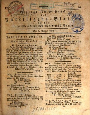 Intelligenzblatt für den Unter-Mainkreis des Königreichs Bayern. 1829, [a]. Beilagen zu 1829