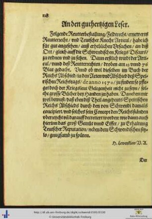 An den guthertzigen Leser