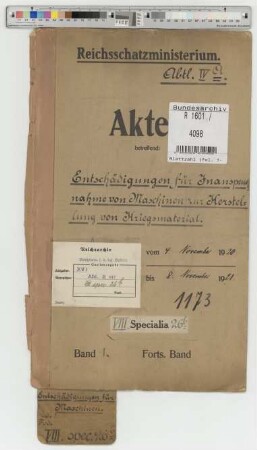 Entschädigungen für Inanspruchnahme von Maschinen zur Herstellung von Kriegsmaterial