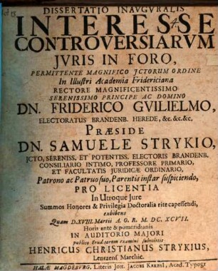 Dissertatio inauguralis interesse controversiarum juris in foro