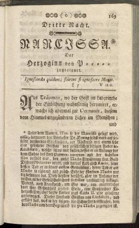 Dritte Nacht. Narcissa. Der Herzoginn von P----- zugeeignet.