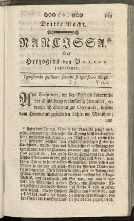 Dritte Nacht. Narcissa. Der Herzoginn von P----- zugeeignet.