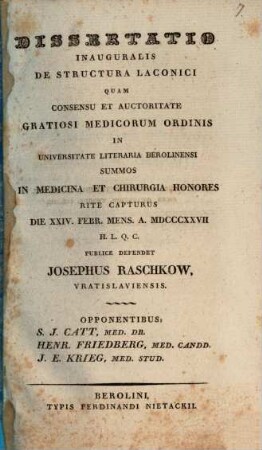 Diss. inaug. de structura laconici