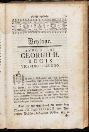 Beylage. Anno Regni Georgii II. Regis vicesimo secundo.