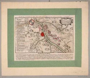 Landkarte von Meißen und Umgebung mit Gefechtsplan österreichischer gegen preußische Truppen am 3. Dezember 1759 im Siebenjährigen Krieg, mit einer Erklärung der eingezeichneten Bataillone in deutscher und französischer Sprache