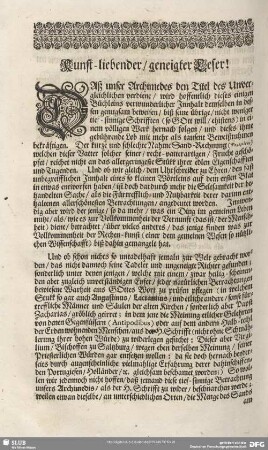 Kunst-liebender, geneigter Leser!