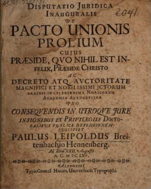 Disputatio Iuridica Inauguralis De Pacto Unionis Prolium