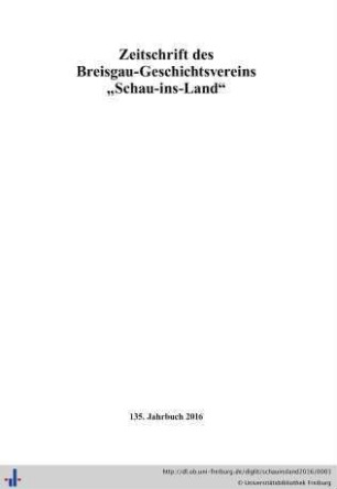 135: Schau-ins-Land: Jahresheft des Breisgau-Geschichtsvereins Schauinsland
