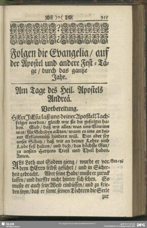 Folgen die Evangelia, auf der Apostel und andere Fest-Täge, durch das gantze Jahr