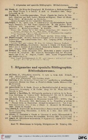 7. Allgemeine und spezielle Bibliographie. Bibliothekswesen (Nr. 590 - 834)