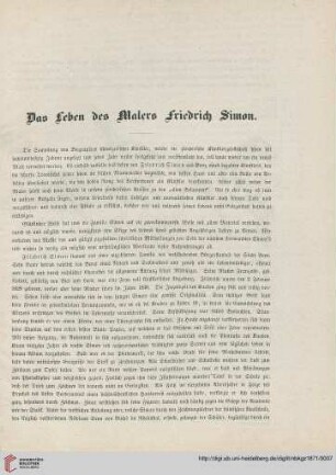 Das Leben des Malers Friedrich Simon